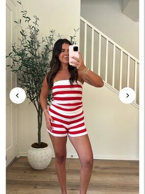 Red and white striped tube top and shorts set. Sassafras free people inspired